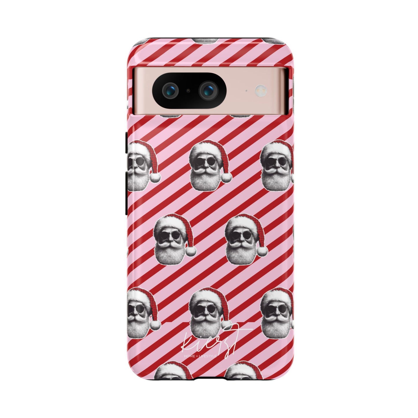Holiday 25 Cool Santa on Pink and Red Diagonal Striped Google Pixel Phone Case