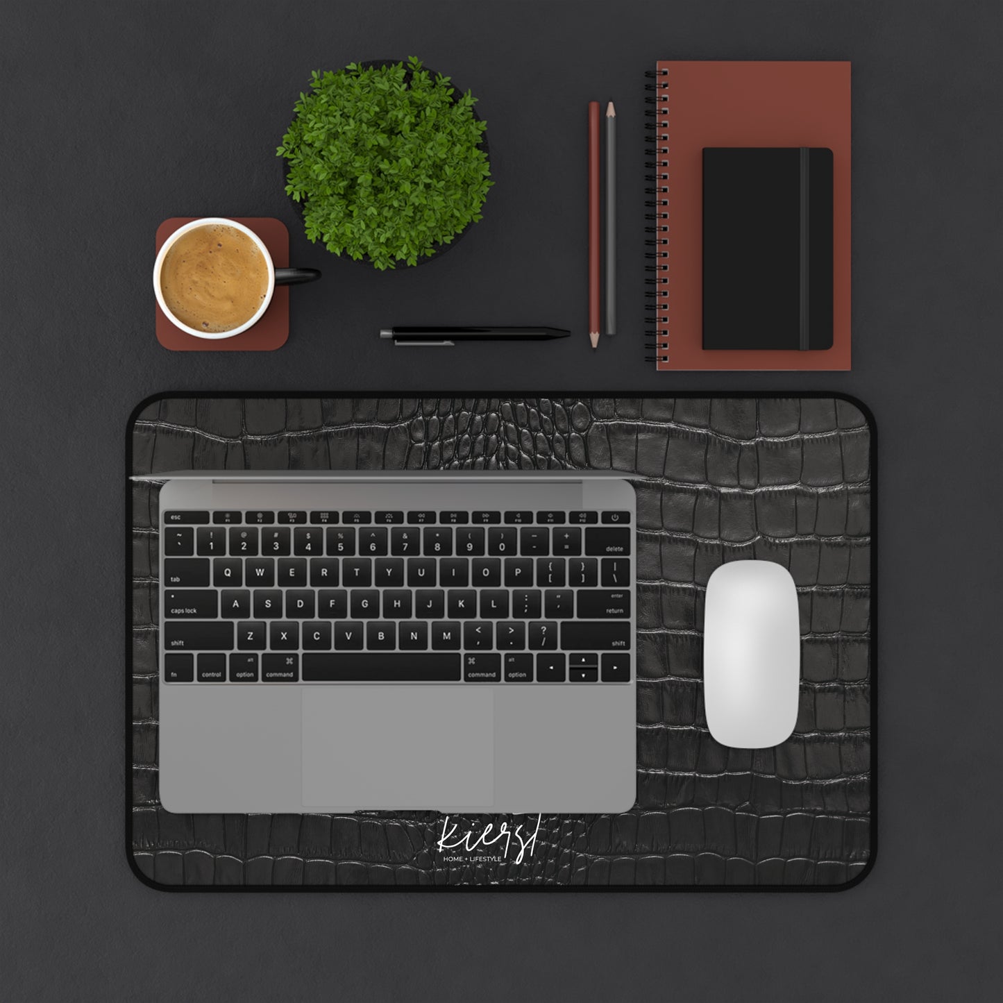 Black Alligator Print Desk Mat | Luxe Printed Texture for Elevated Desk