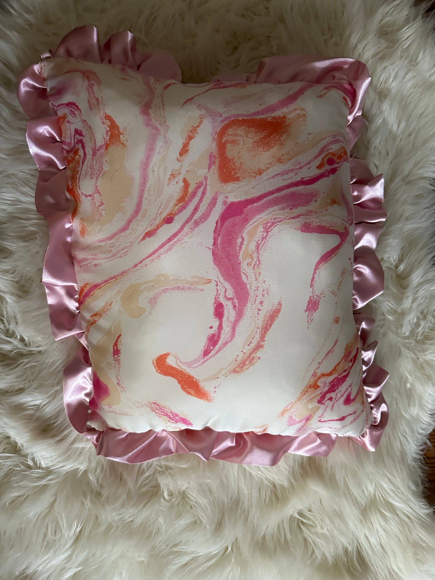 Pink and Orange Marble Throw Pillow | Whimsical Swirls, Refined Softness