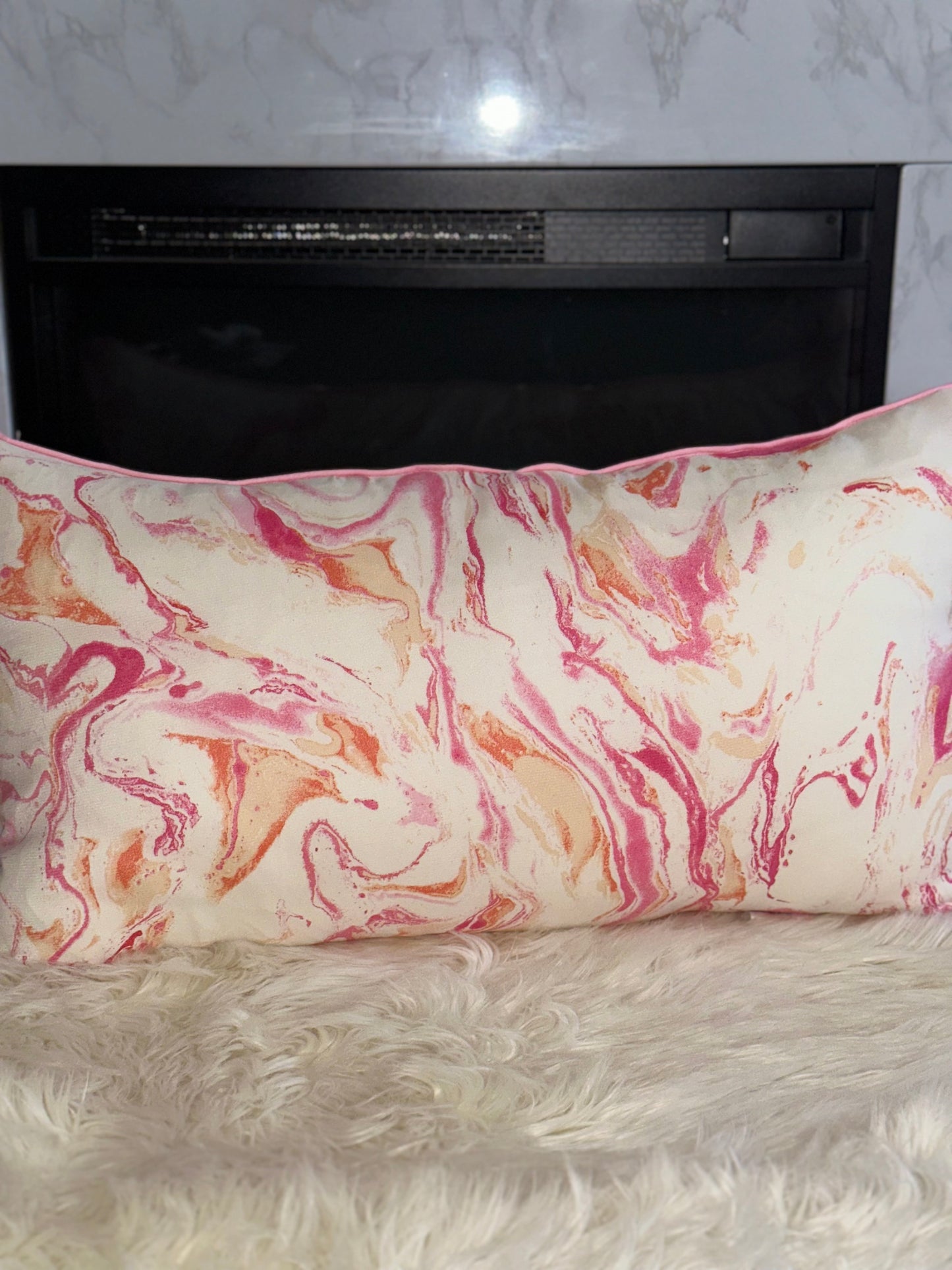 Pink and Orange Marble Throw Pillow | Whimsical Swirls, Refined Softness