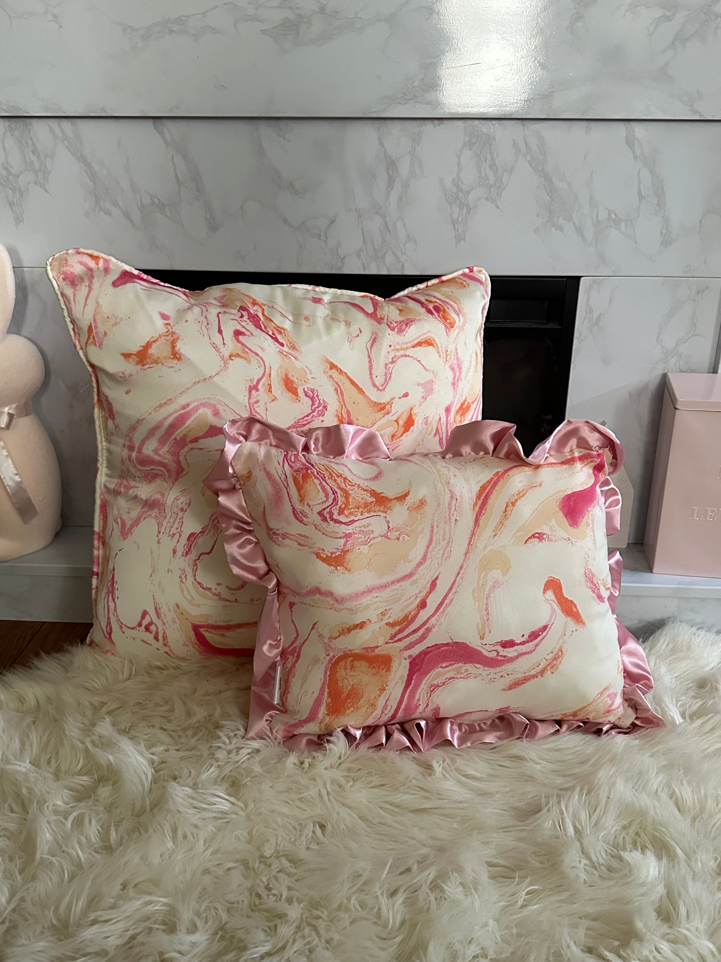 Pink and Orange Marble Throw Pillow | Whimsical Swirls, Refined Softness