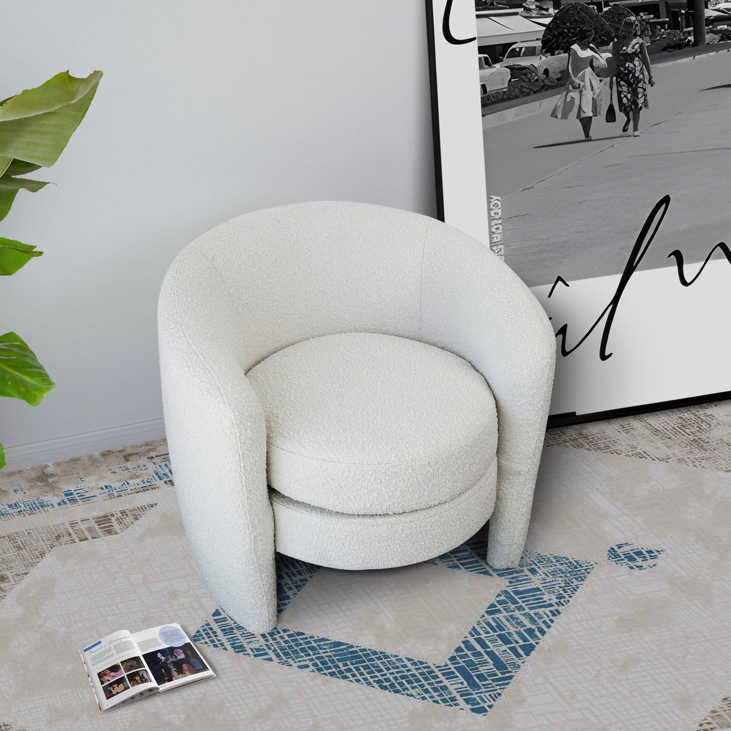 Avalon Boucle Lounge Chair | Minimalist Curved Accent Chair, Floating Seat Silhouette