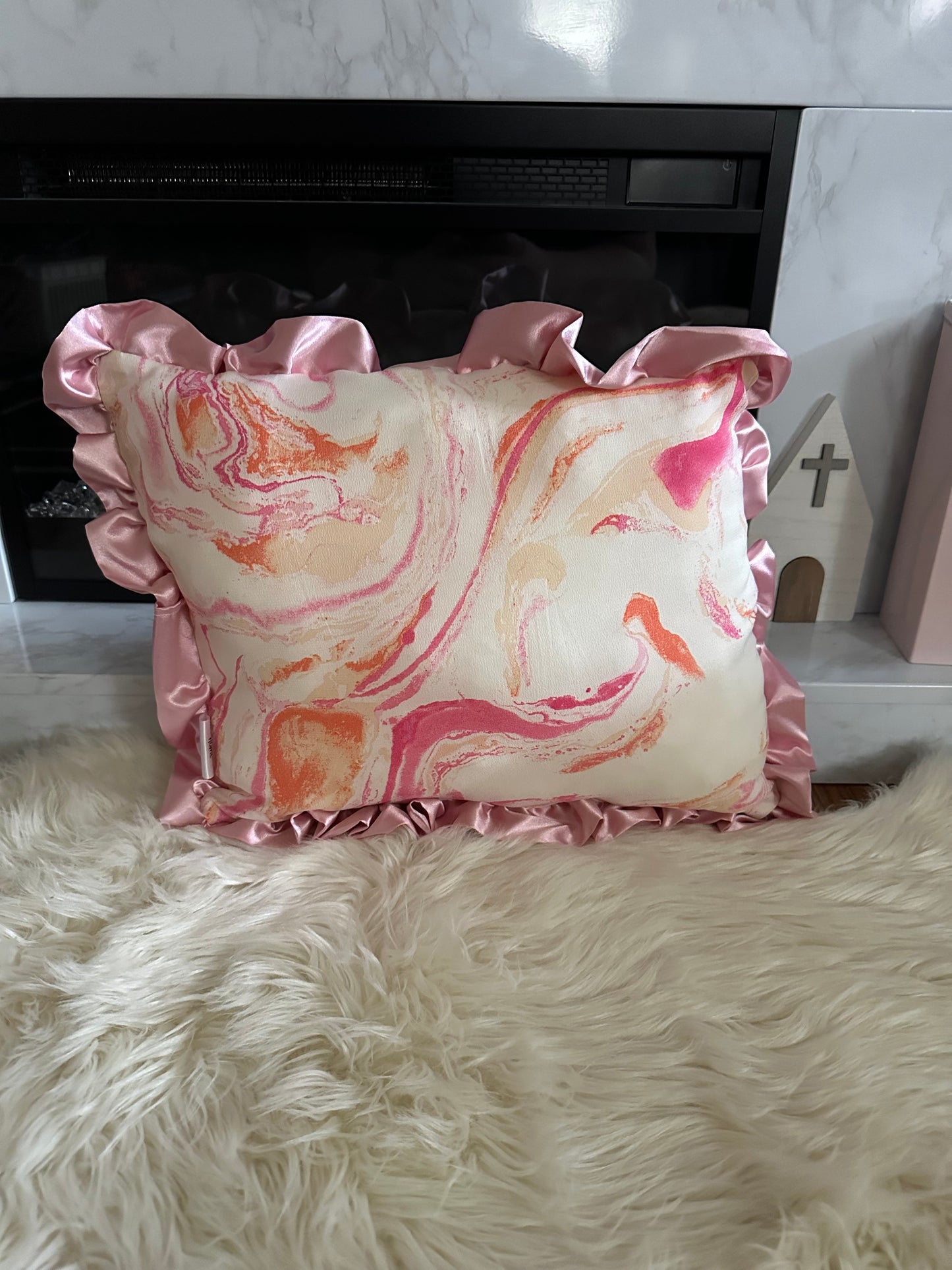 Pink and Orange Marble Throw Pillow | Whimsical Swirls, Refined Softness