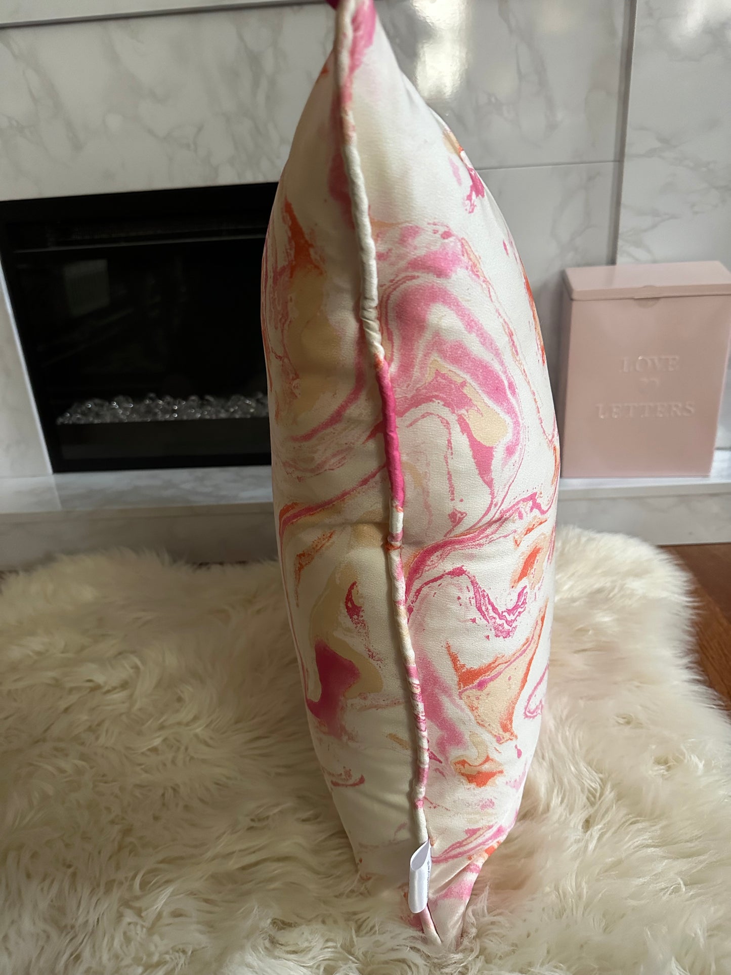 Pink and Orange Marble Throw Pillow | Whimsical Swirls, Refined Softness