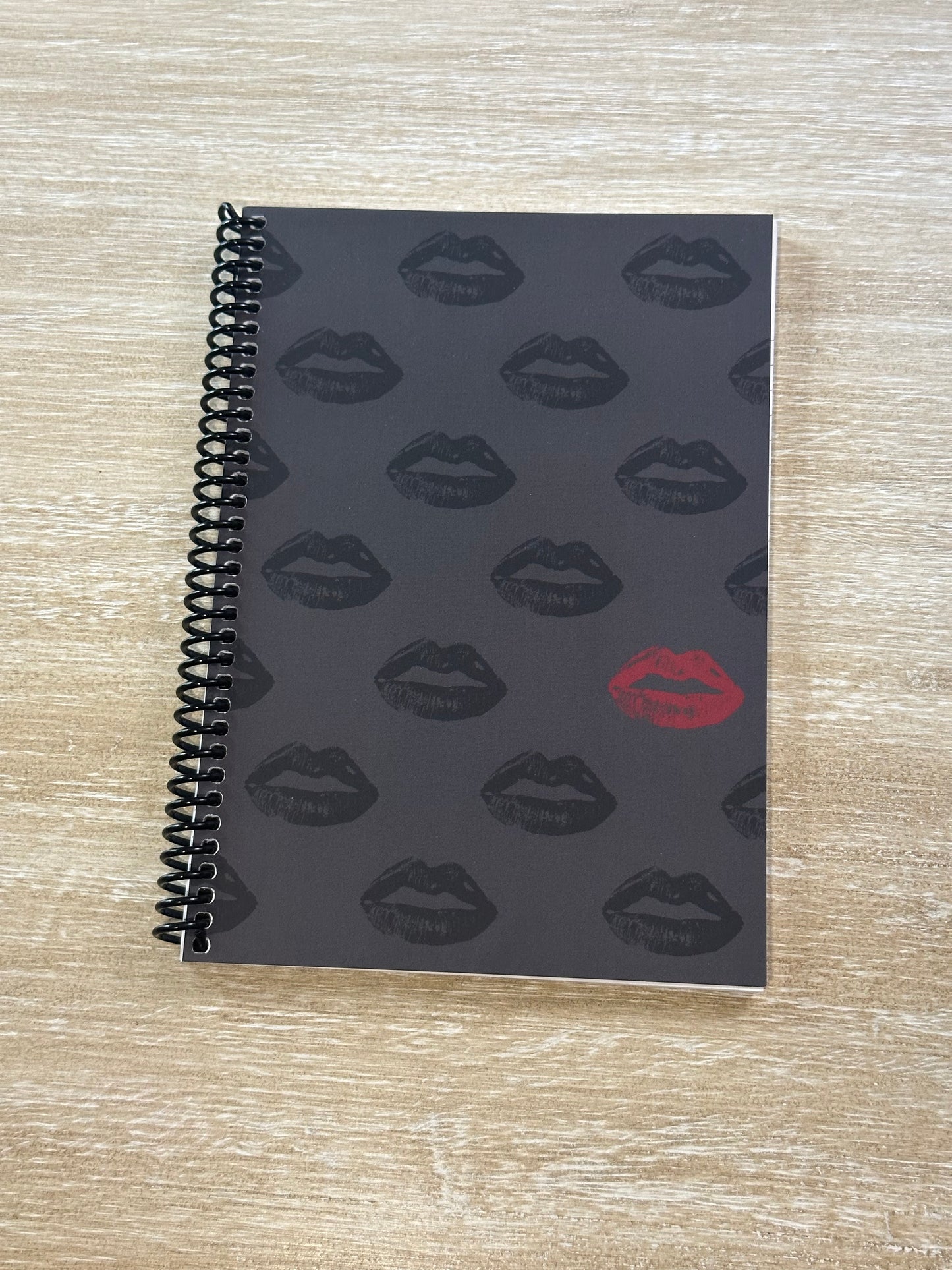 Black + Red Lips on Charcoal Notebook