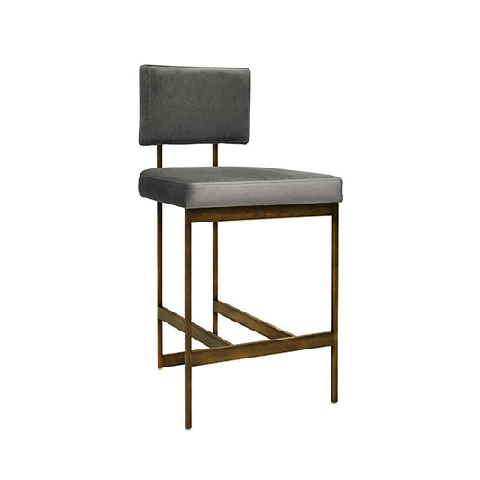 Baylor Counter Stool in Grey Velvet & Bronze