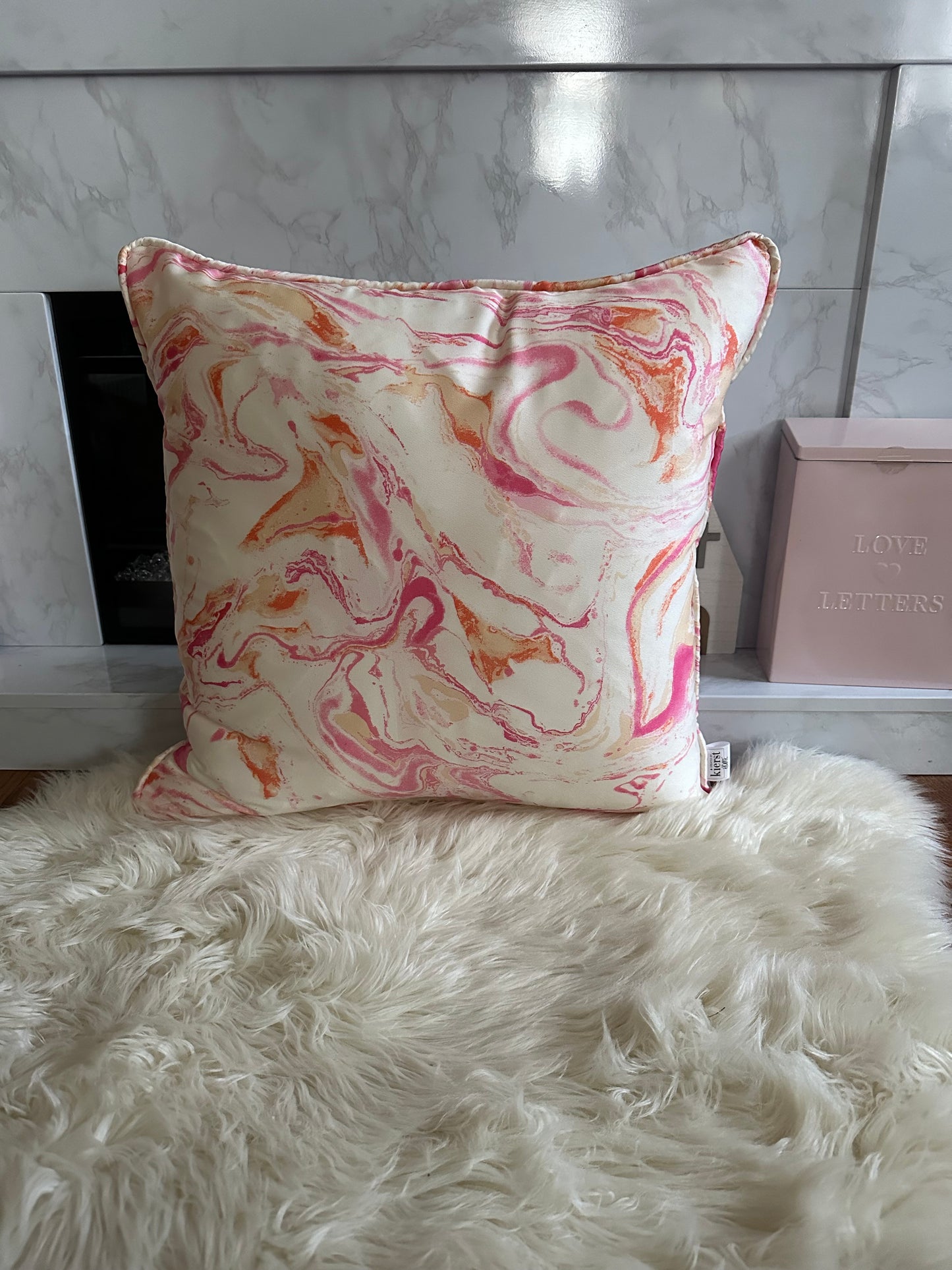 Pink and Orange Marble Throw Pillow | Whimsical Swirls, Refined Softness
