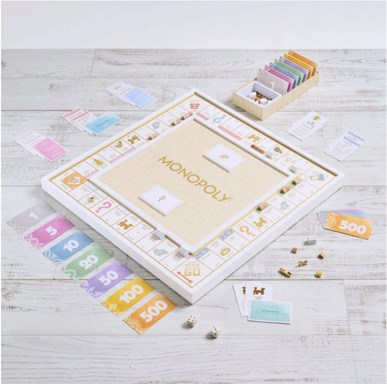 Bianco Game Set – White & Gold Scrabble + Monopoly | Elegant Board Game Duo Doubling as Decor