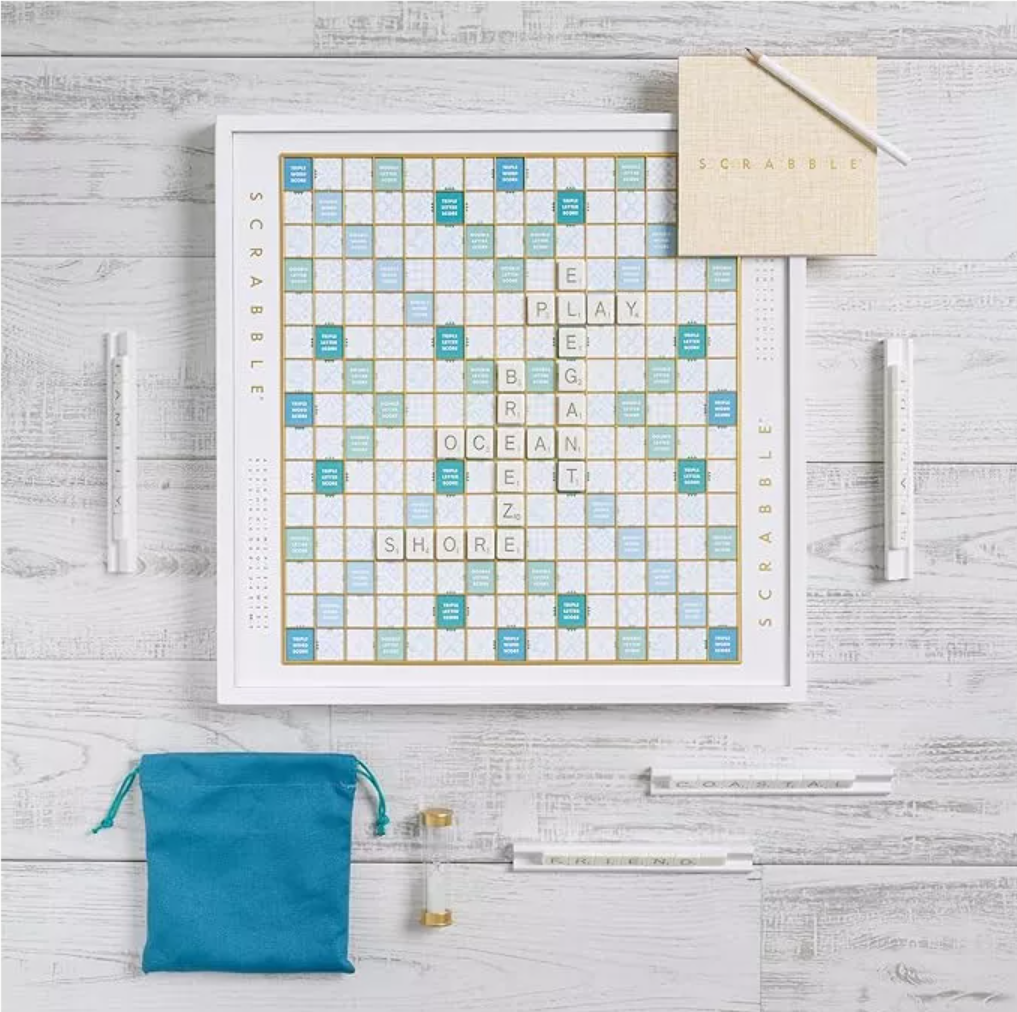 Scrabble Bianco Luxe Game Set | White & Gold Modern Display Scrabble