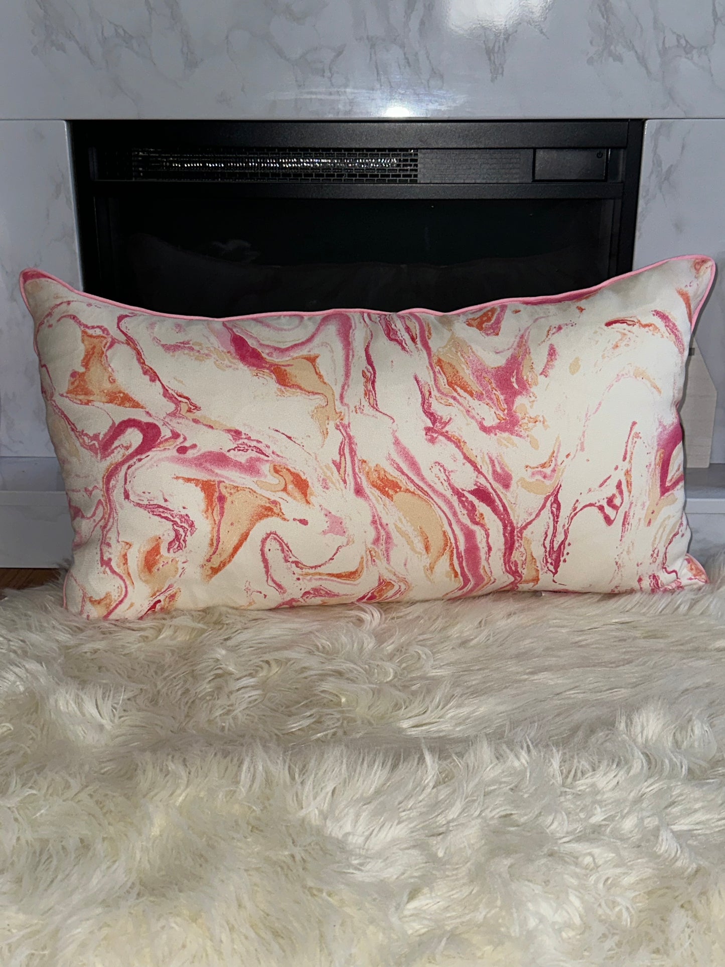Pink and Orange Marble Throw Pillow | Whimsical Swirls, Refined Softness
