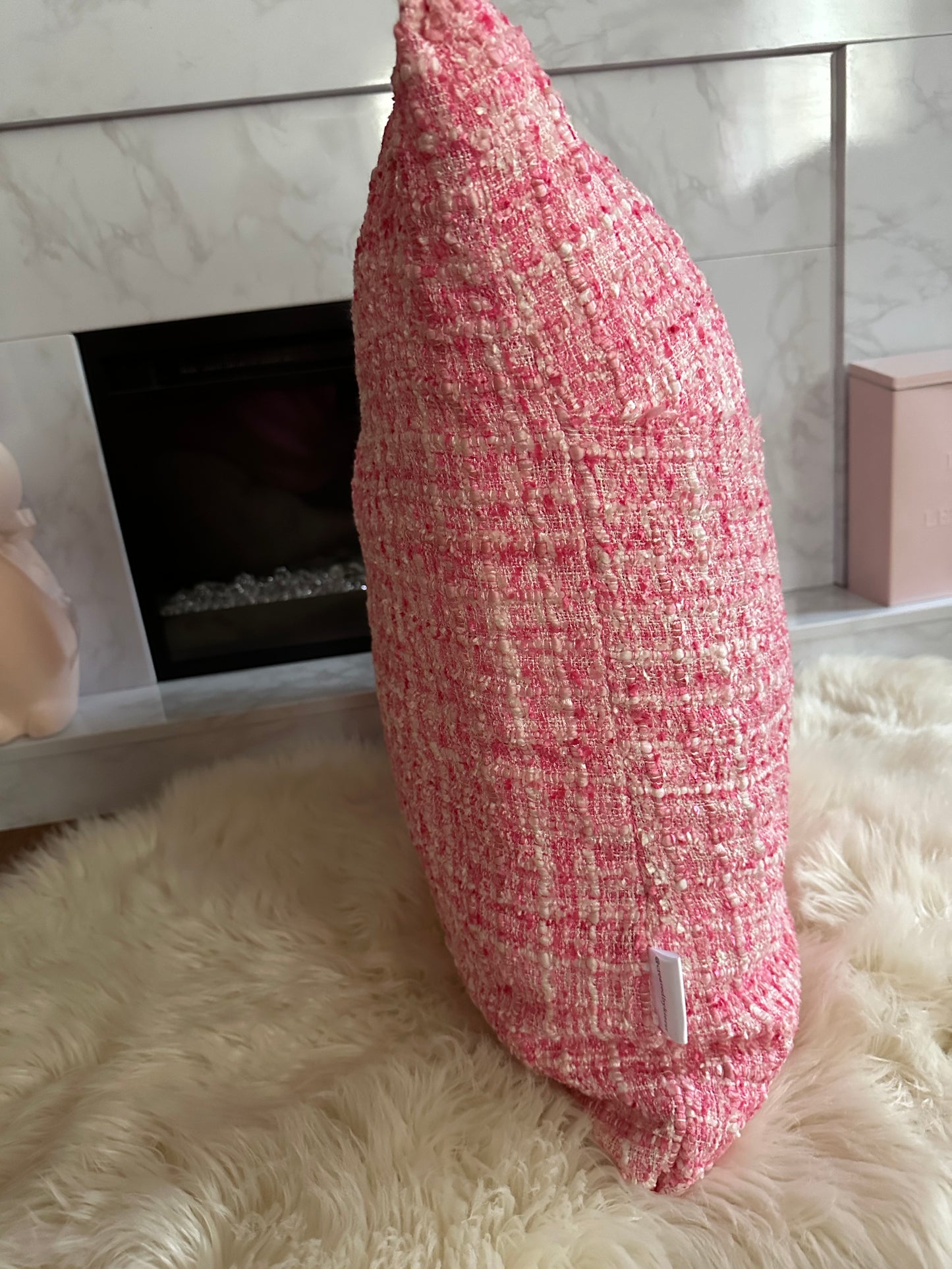 Pink Tweed Throw Pillow | Soft Texture, Elevated Design
