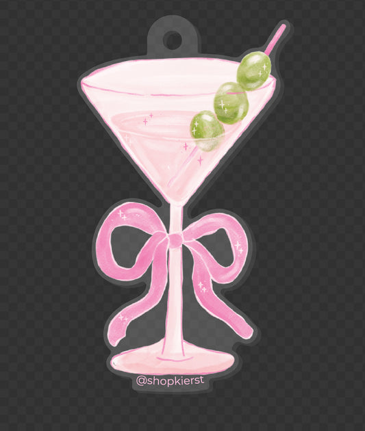 Coquette Pink Bow Martini Ornament + Keychain