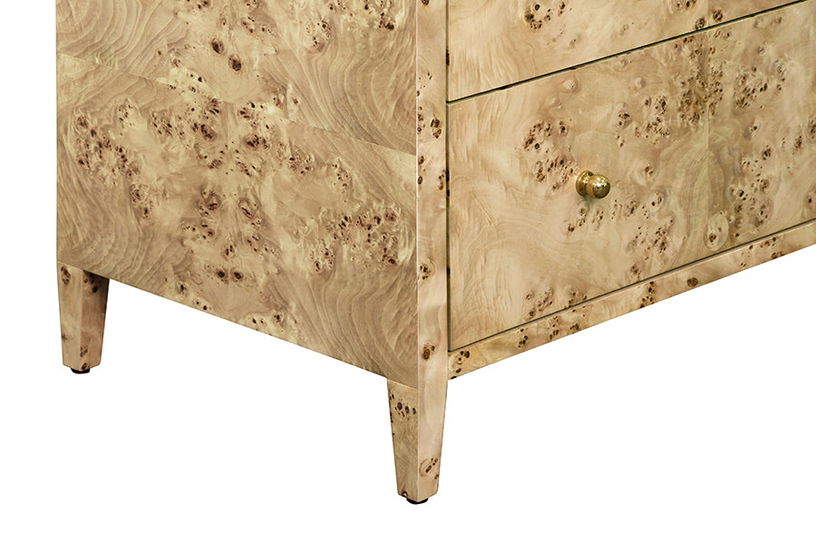Carnegie Seven-Drawer Chest in Burl Wood & Brass