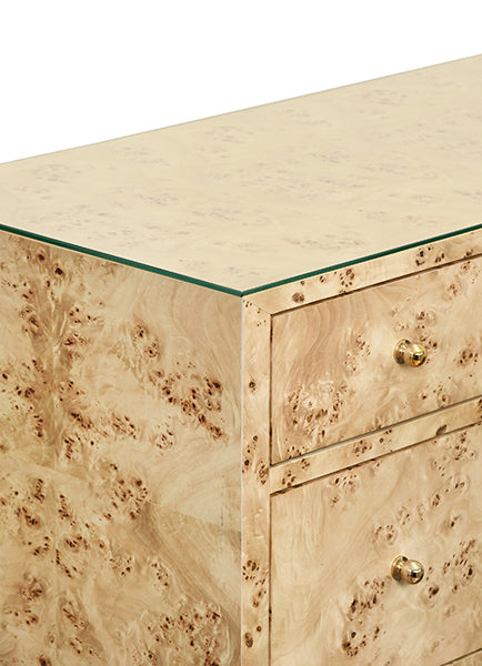 Carnegie Seven-Drawer Chest in Burl Wood & Brass