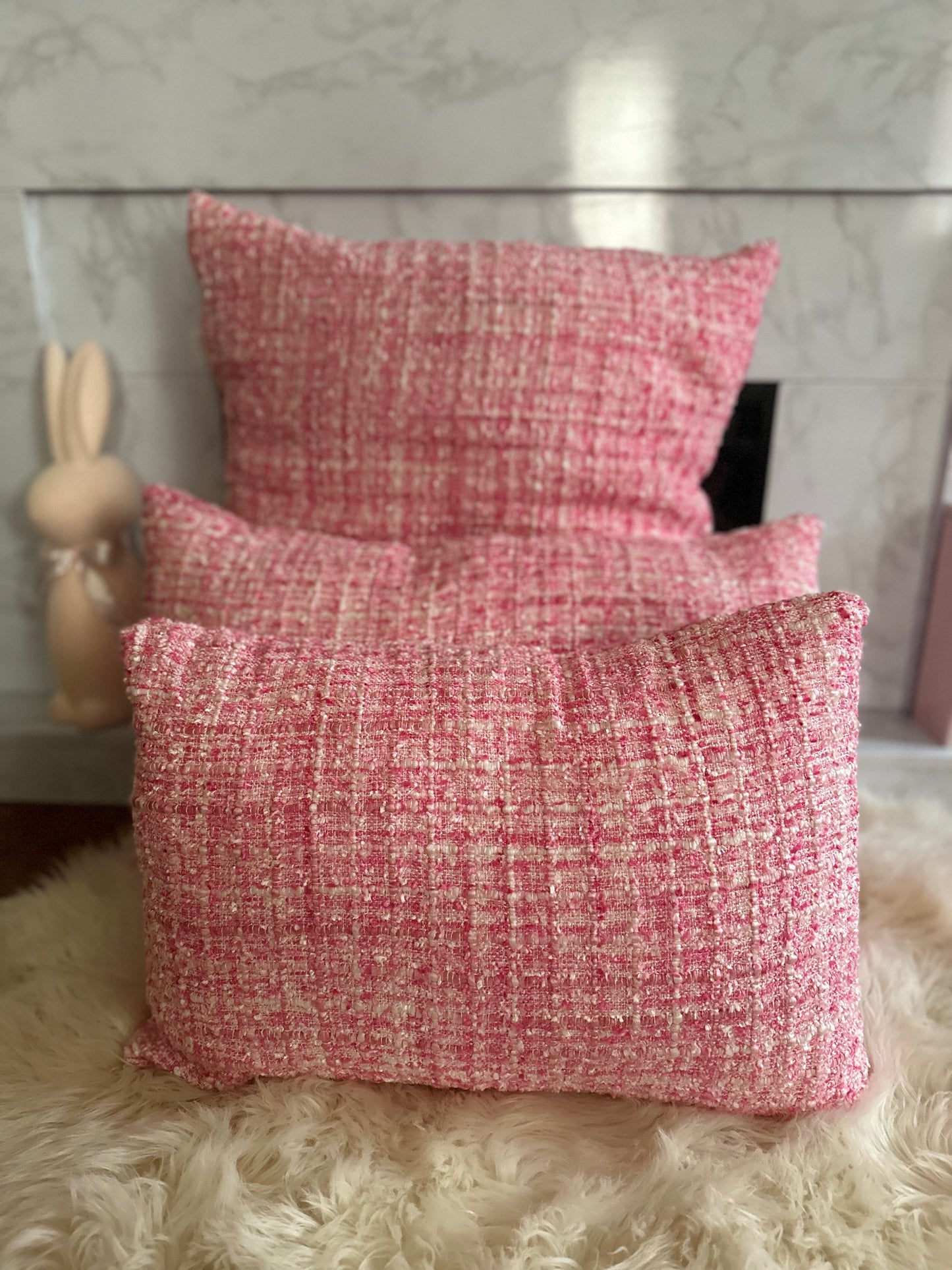 Pink Tweed Throw Pillow | Soft Texture, Elevated Design