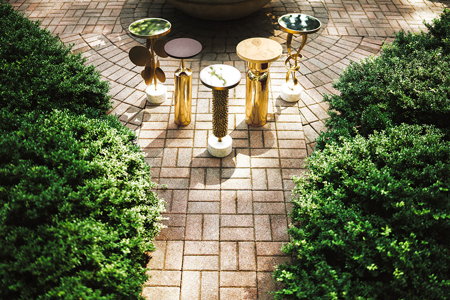 Talia Cigar Table in Brass & Marble