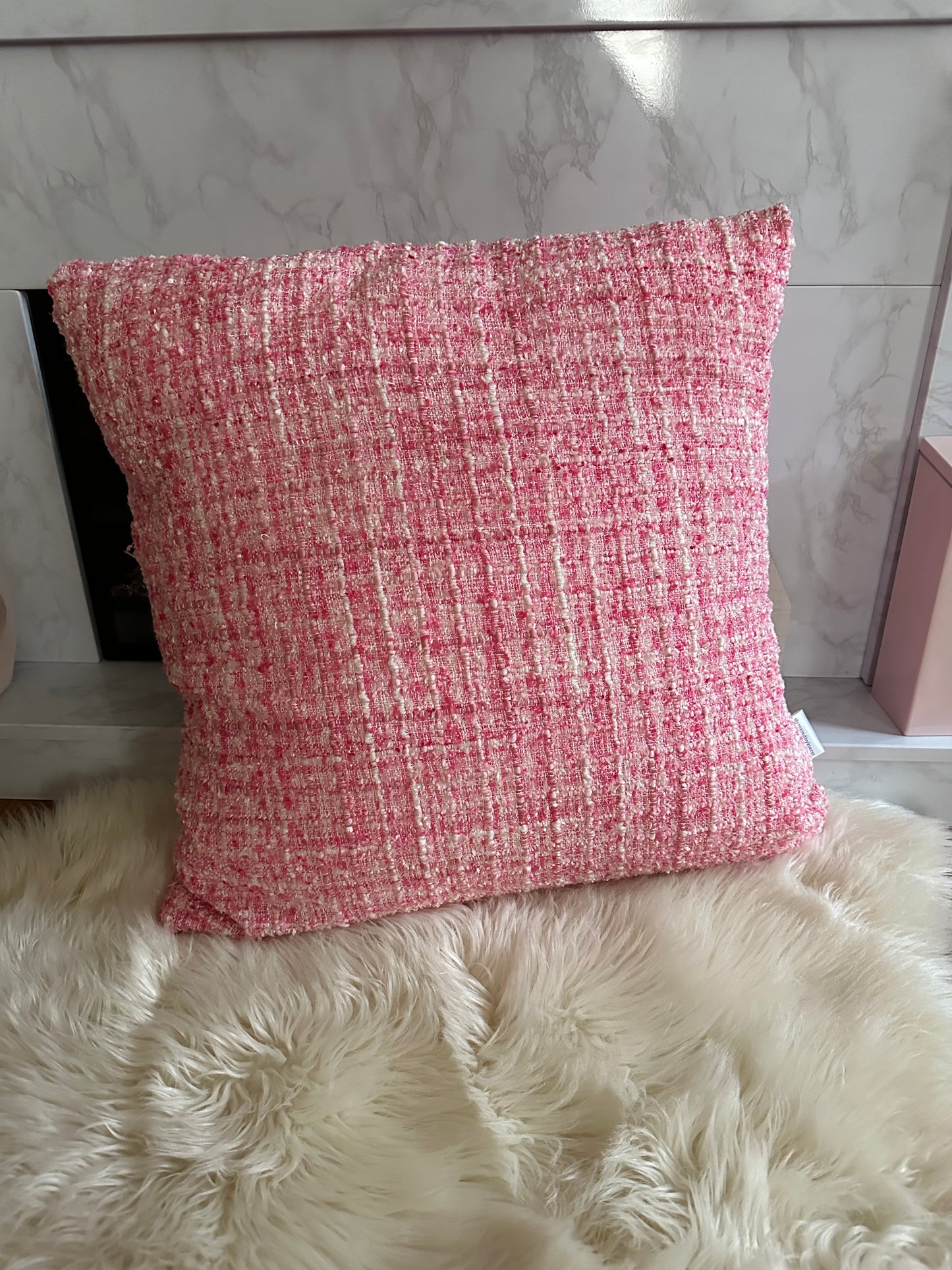 Pink Tweed Throw Pillow | Soft Texture, Elevated Design