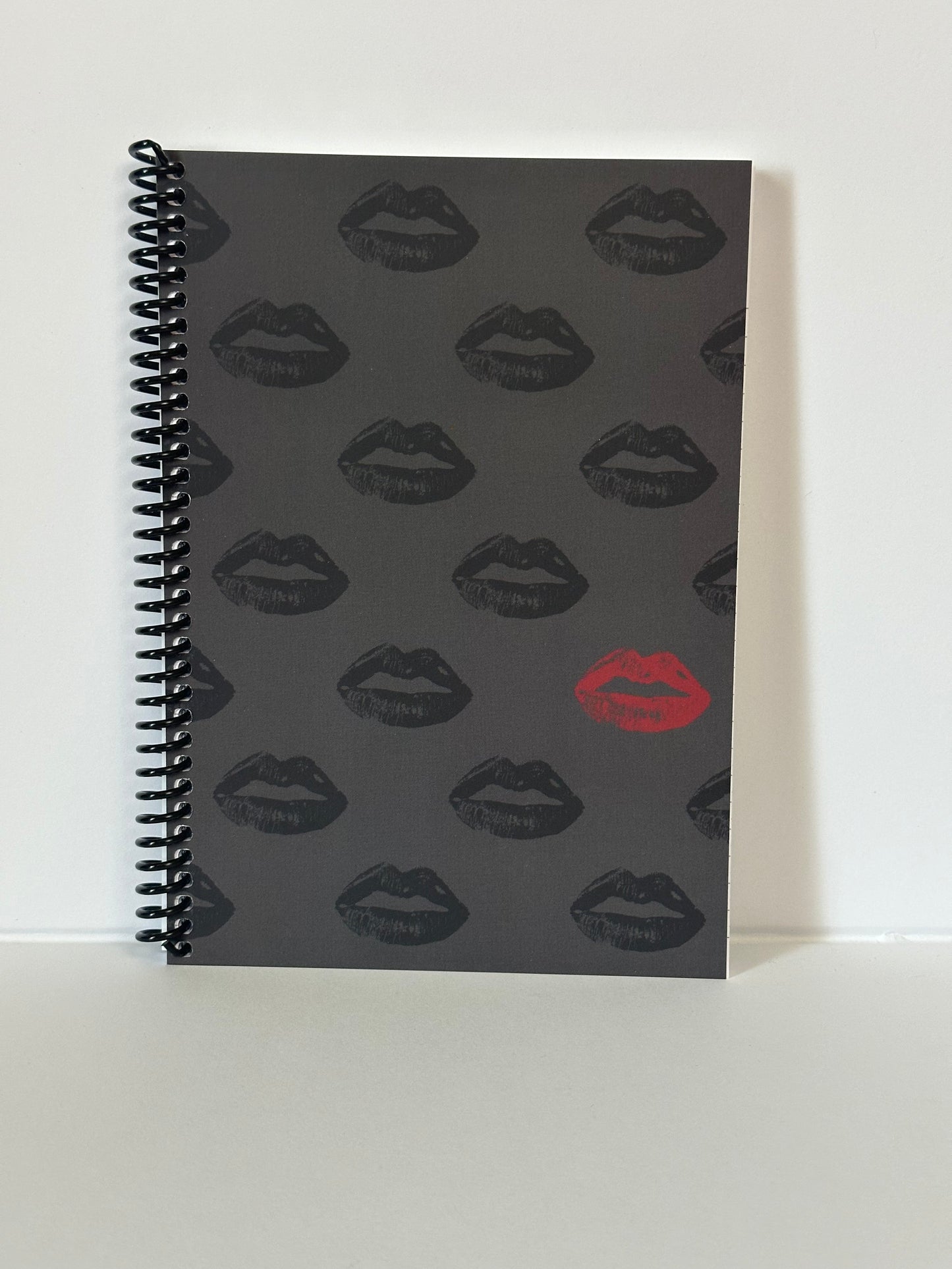 Black & Red Lips on Charcoal Notebook | A Pop of Passion in a World of Neutrals