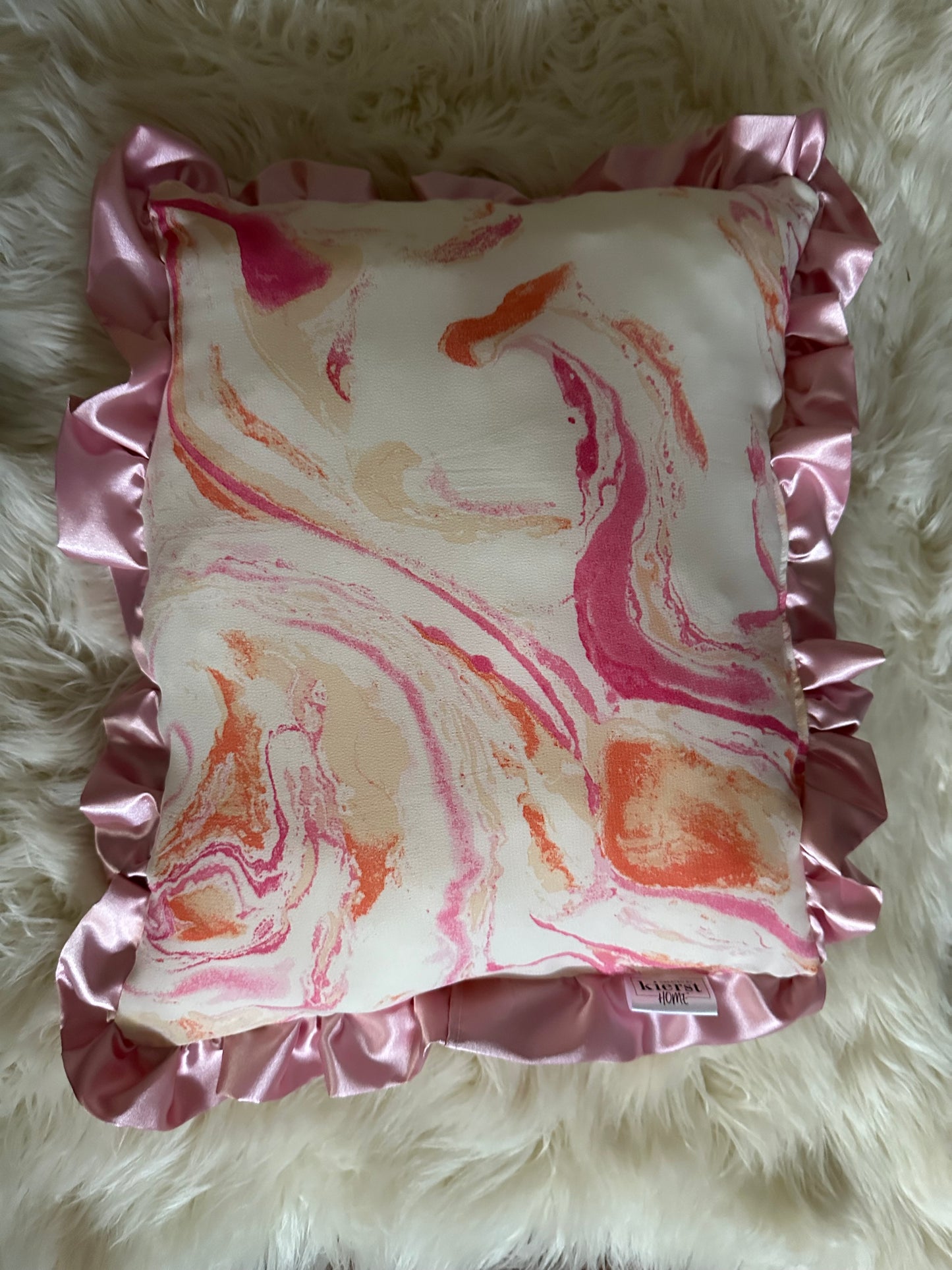Pink and Orange Marble Throw Pillow | Whimsical Swirls, Refined Softness