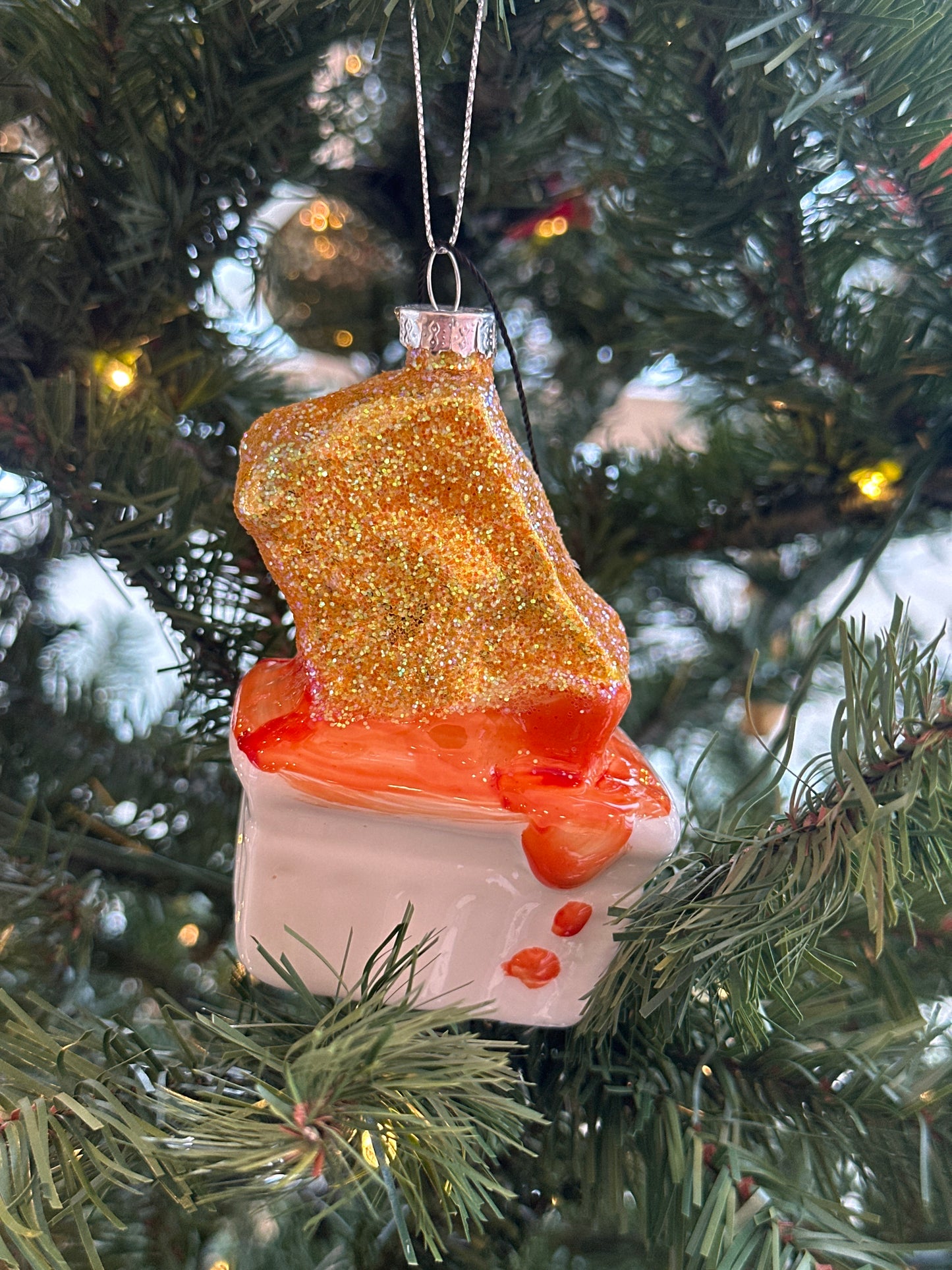 Chicken nugget glass ornament