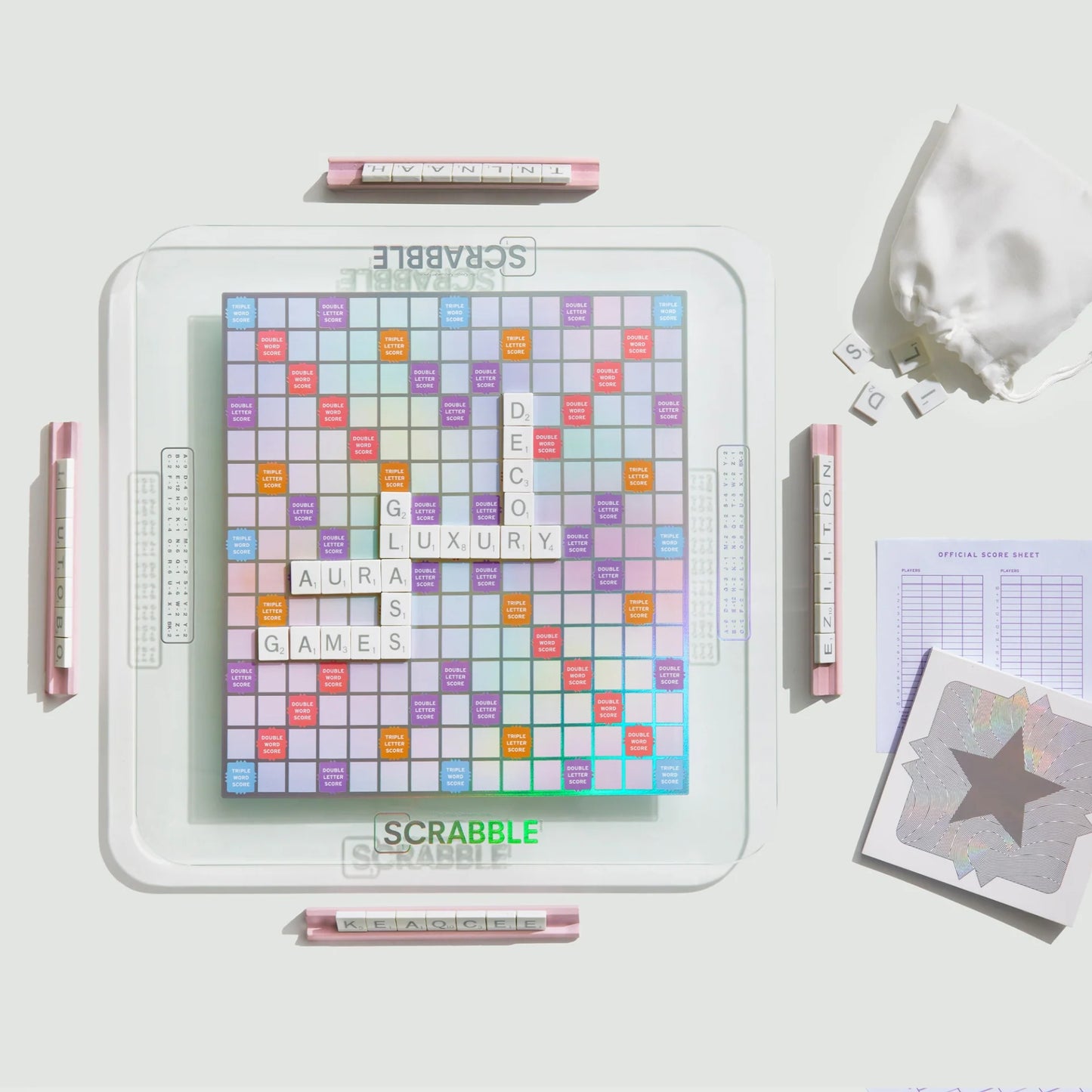 Scrabble Aura Glass Game | Iridescent Rotating Board Game for Elevated Game Nights