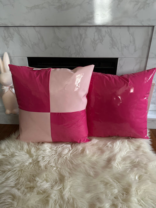 Two-Toned Pink Faux Leather Throw Pillow | Statement Texture in Structured Hhine