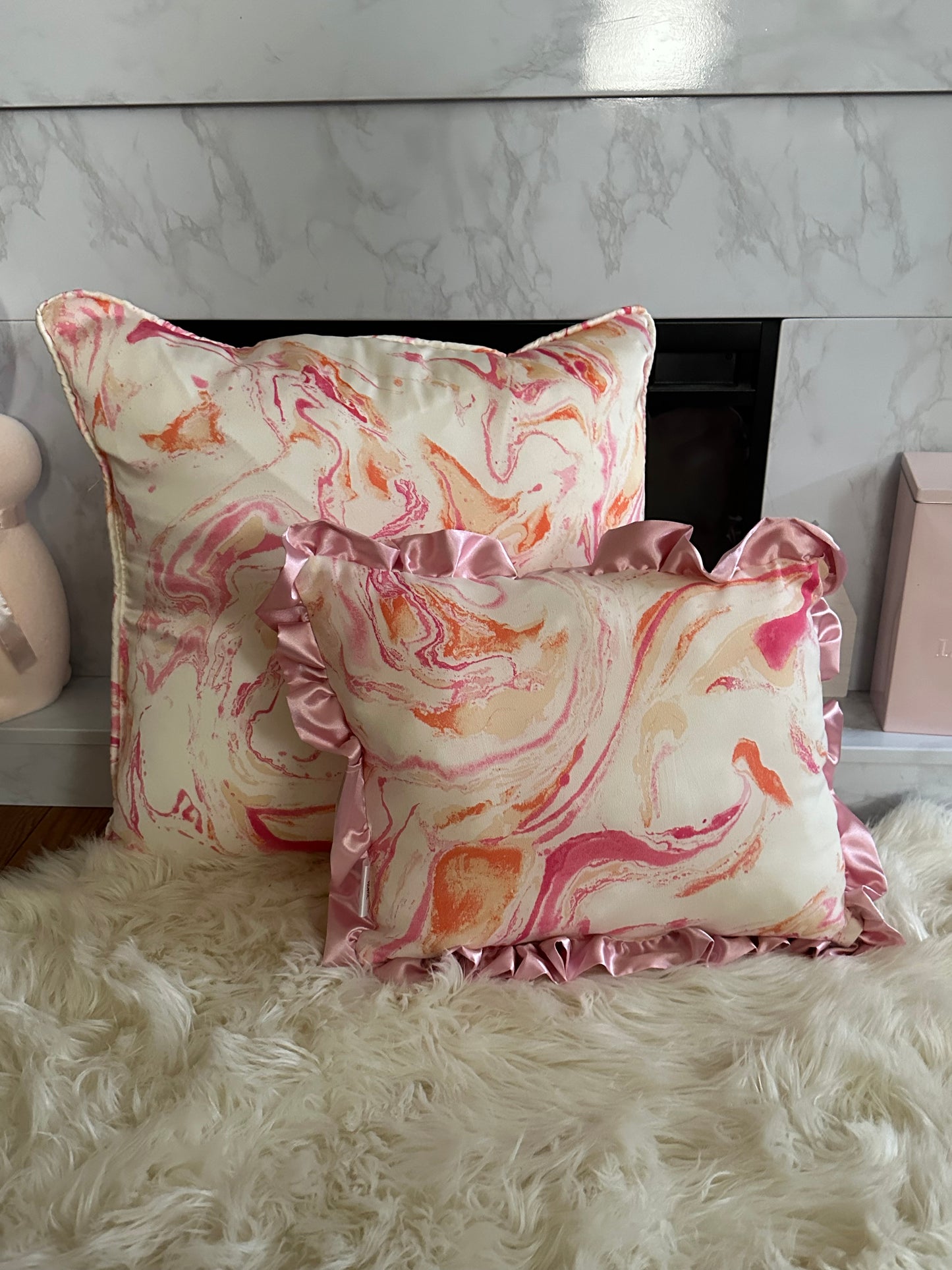 Pink and Orange Marble Throw Pillow | Whimsical Swirls, Refined Softness