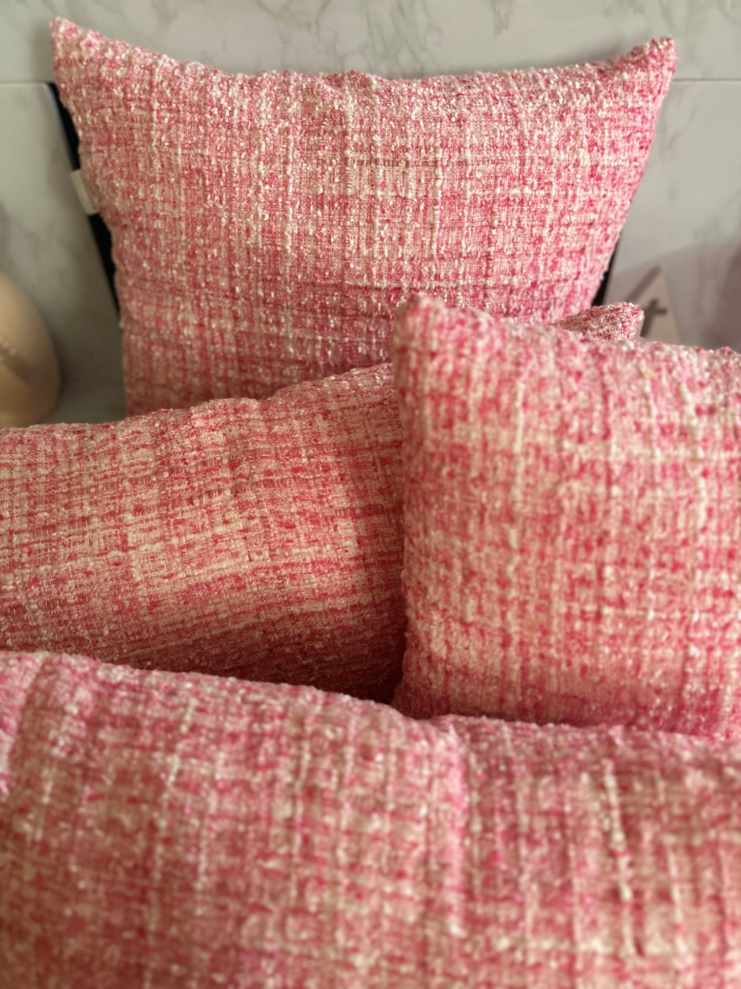 Pink Tweed Throw Pillow | Soft Texture, Elevated Design