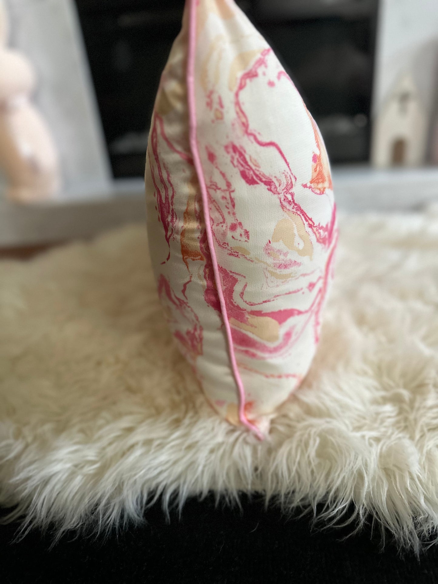 Pink and Orange Marble Throw Pillow | Whimsical Swirls, Refined Softness