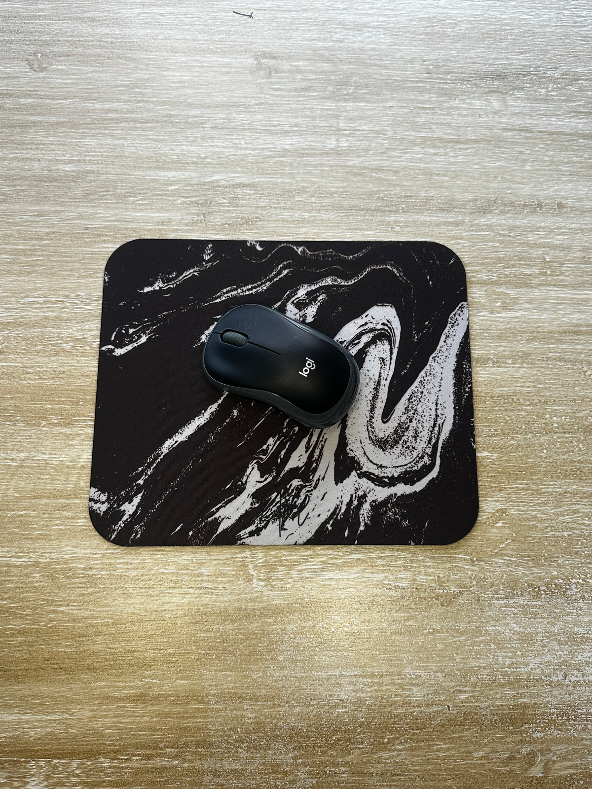 Cream Marble on Signature Velvet Noir Mouse Pad