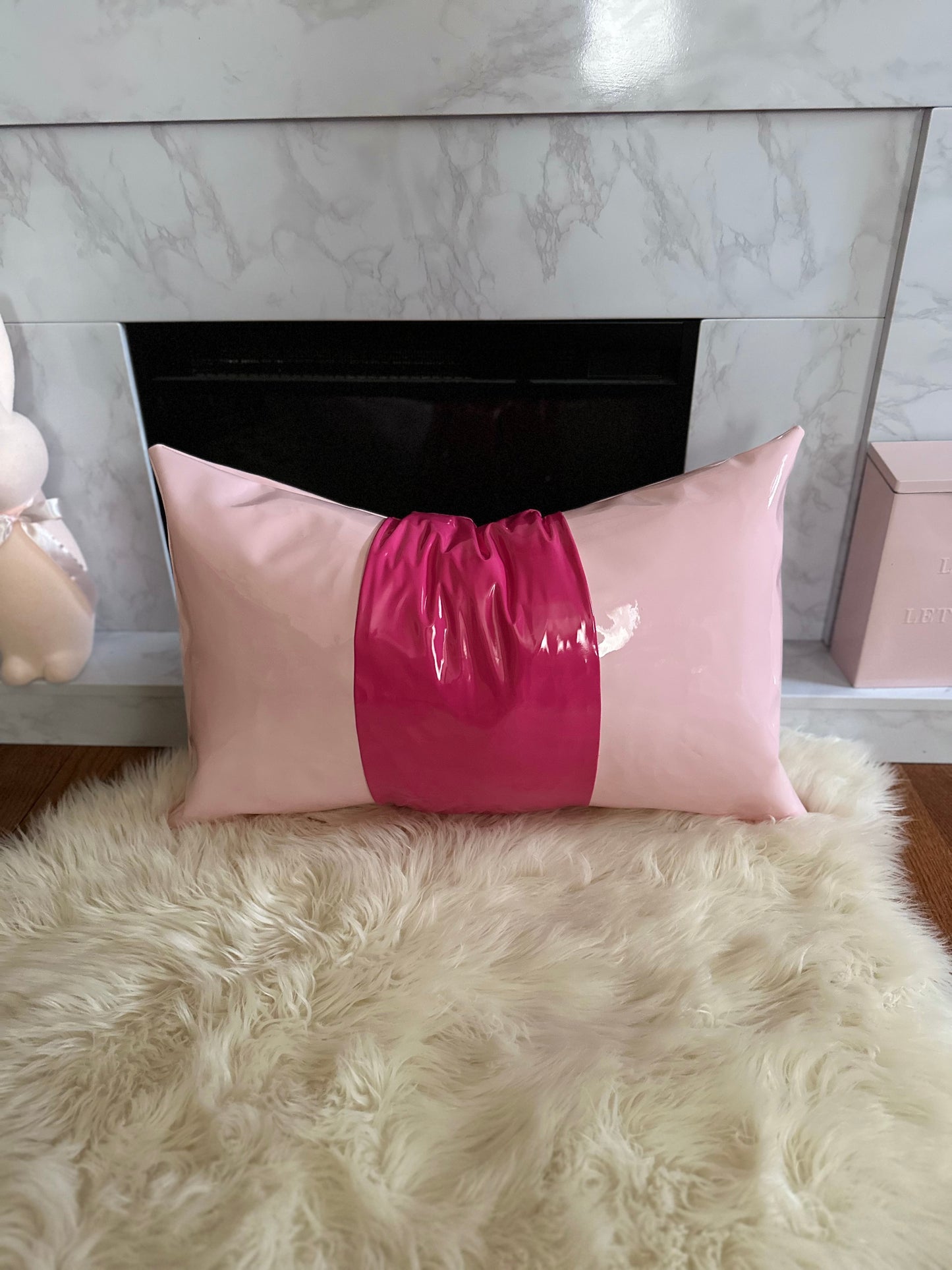 Two-Toned Pink Faux Leather Throw Pillow