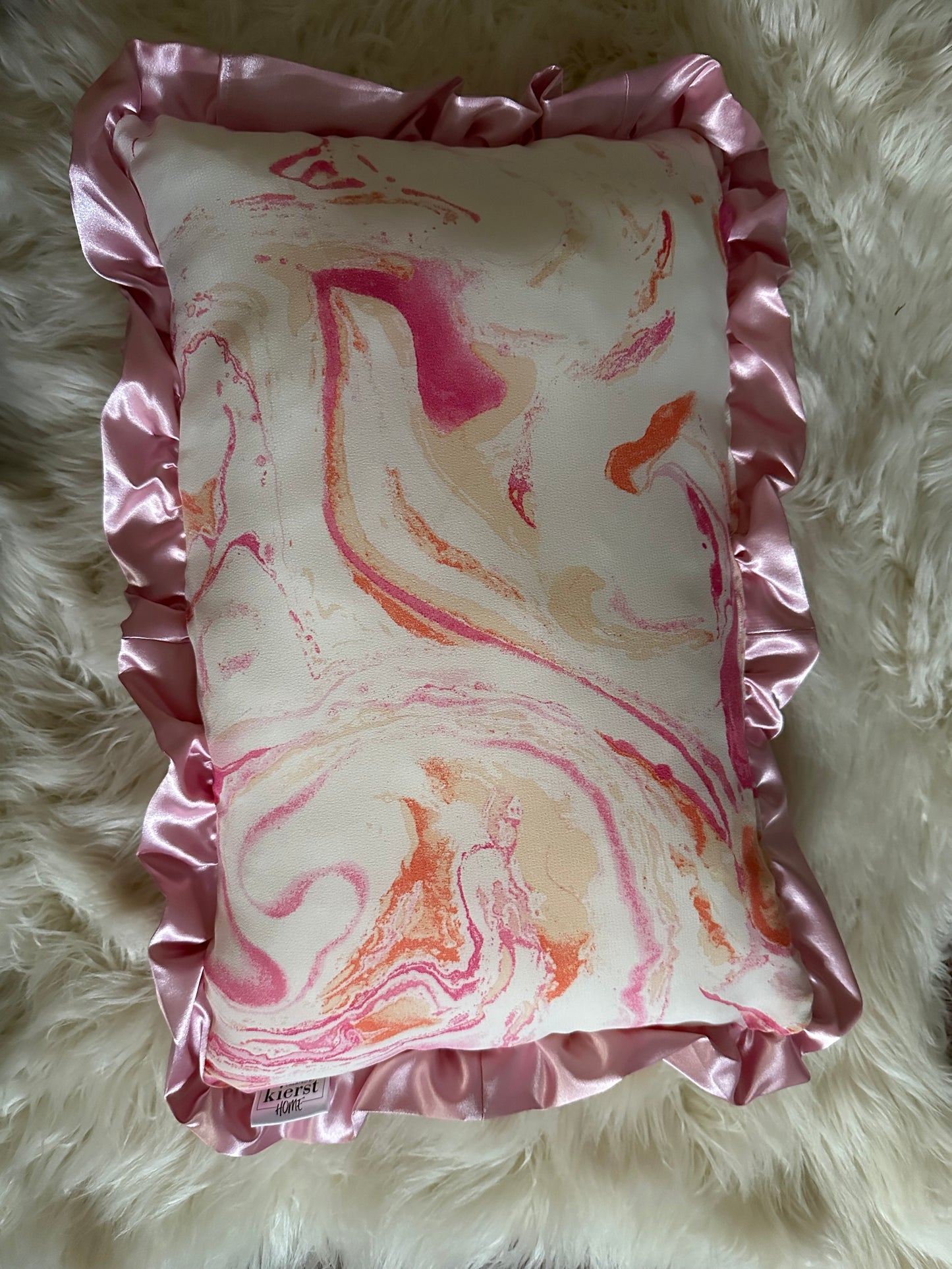 Pink and Orange Marble Throw Pillow | Whimsical Swirls, Refined Softness