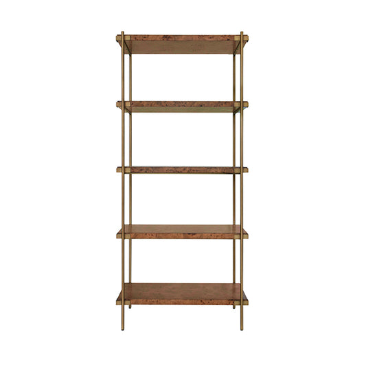 Harris Étagère in Dark Burl Wood & Antique Brass
