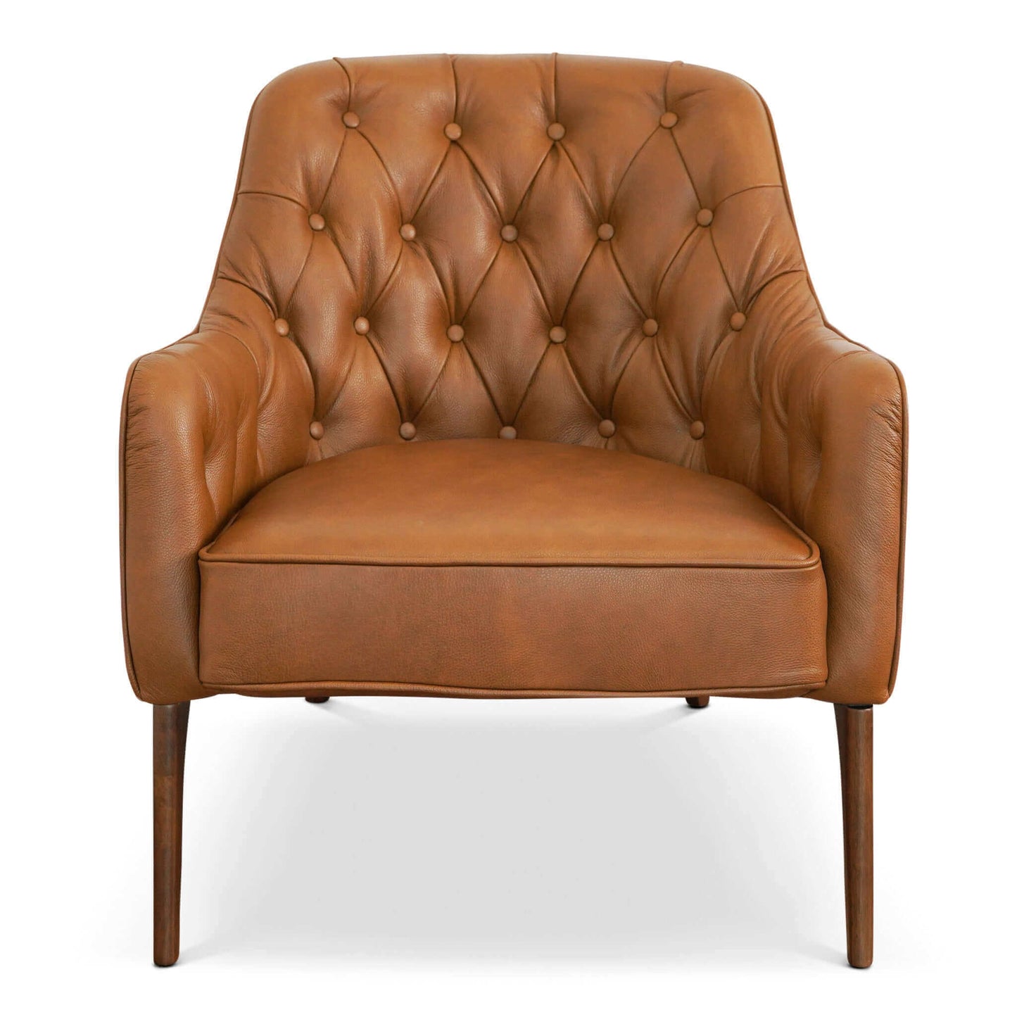 Joshua Tufted Leather Lounge Chair | Mid-century Modern Accent Chair, Diamond Tufting & Walnut Legs