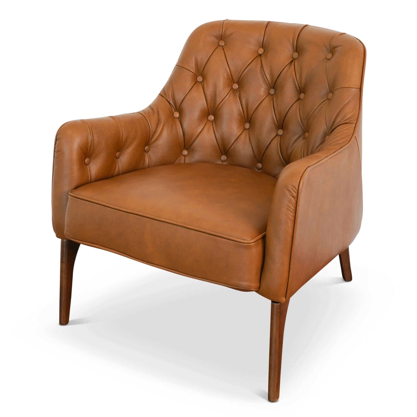 Joshua Tufted Leather Lounge Chair | Mid-century Modern Accent Chair, Diamond Tufting & Walnut Legs