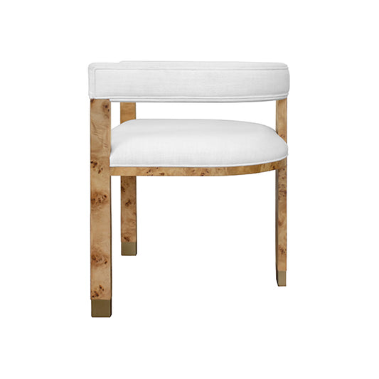 Jude Barrel Chair in Burl & White Linen