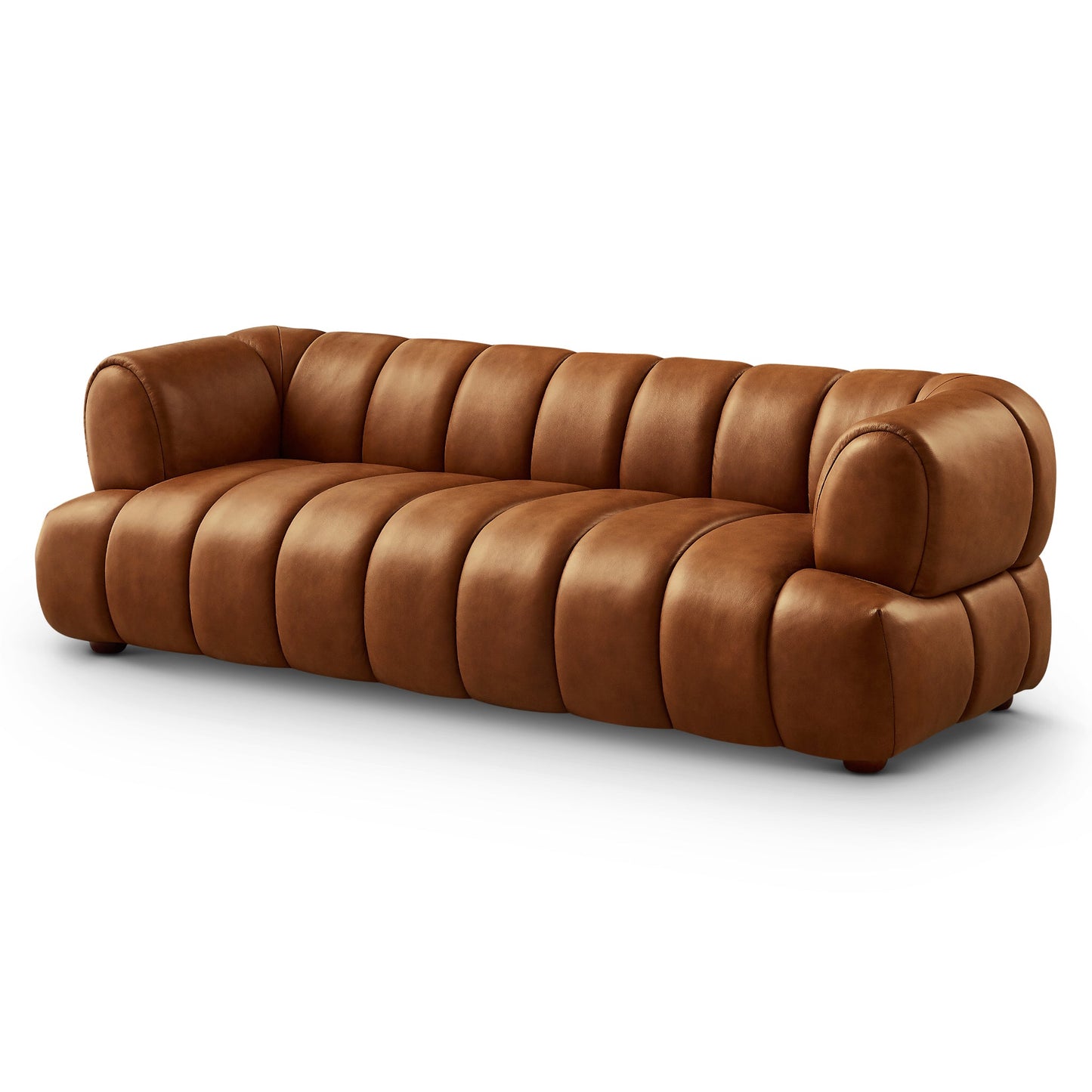 Jasmin Sofa– Cream Boucle or Tan Leather Curved Channel Tufted Sofa | Sculptural & Soft Luxury Seating for Living Rooms