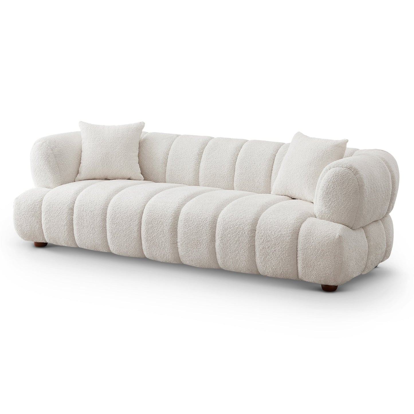 Jasmin Sofa– Cream Boucle or Tan Leather Curved Channel Tufted Sofa | Sculptural & Soft Luxury Seating for Living Rooms