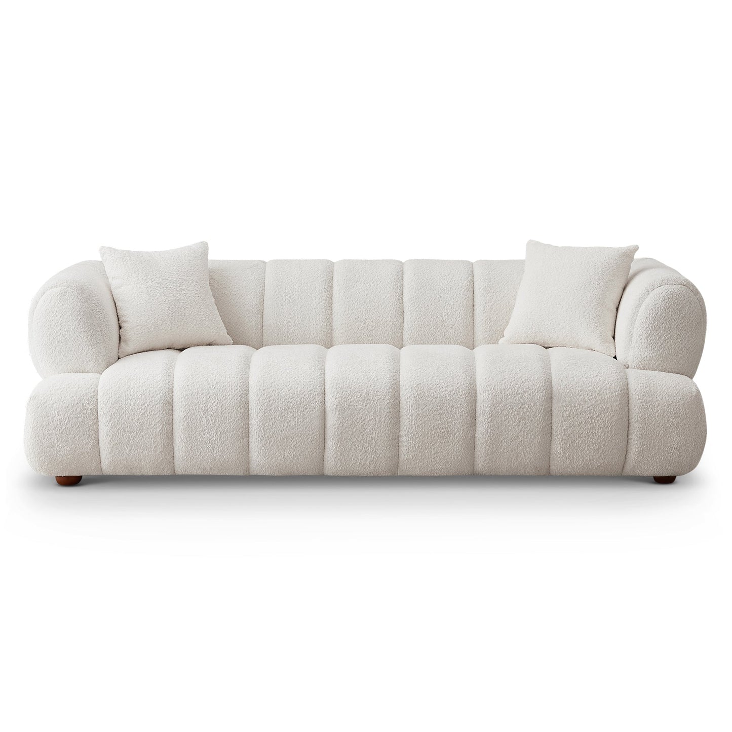 Jasmin Sofa– Cream Boucle or Tan Leather Curved Channel Tufted Sofa | Sculptural & Soft Luxury Seating for Living Rooms
