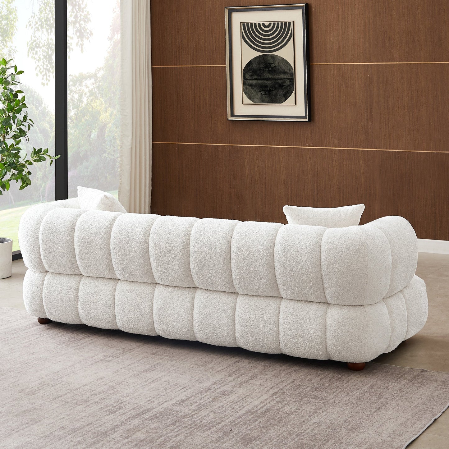 Jasmin Sofa– Cream Boucle or Tan Leather Curved Channel Tufted Sofa | Sculptural & Soft Luxury Seating for Living Rooms