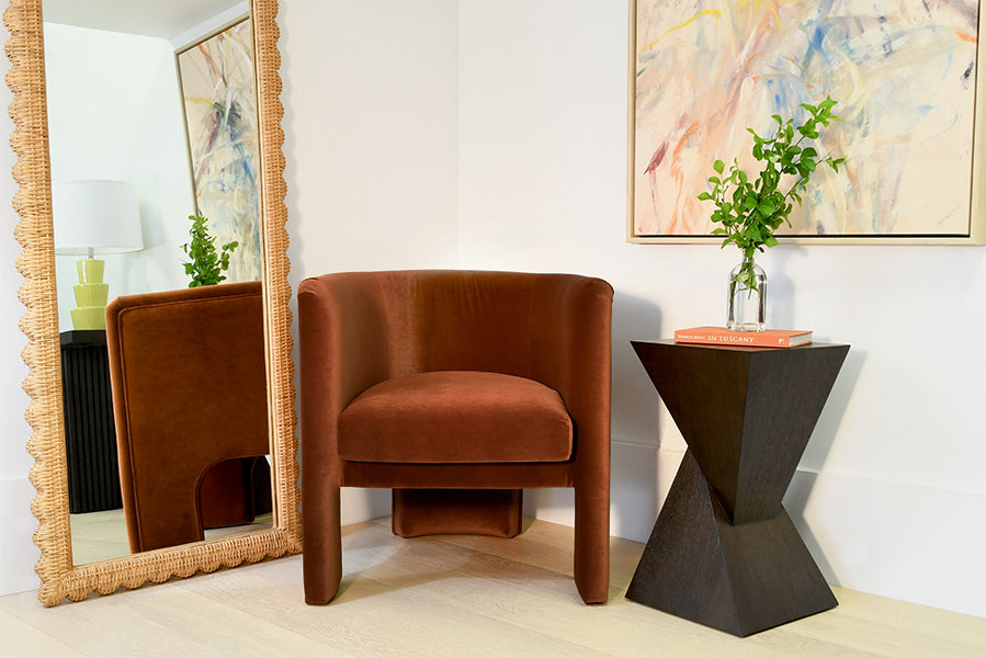 Lansky Barrel Chair in Rust Velvet