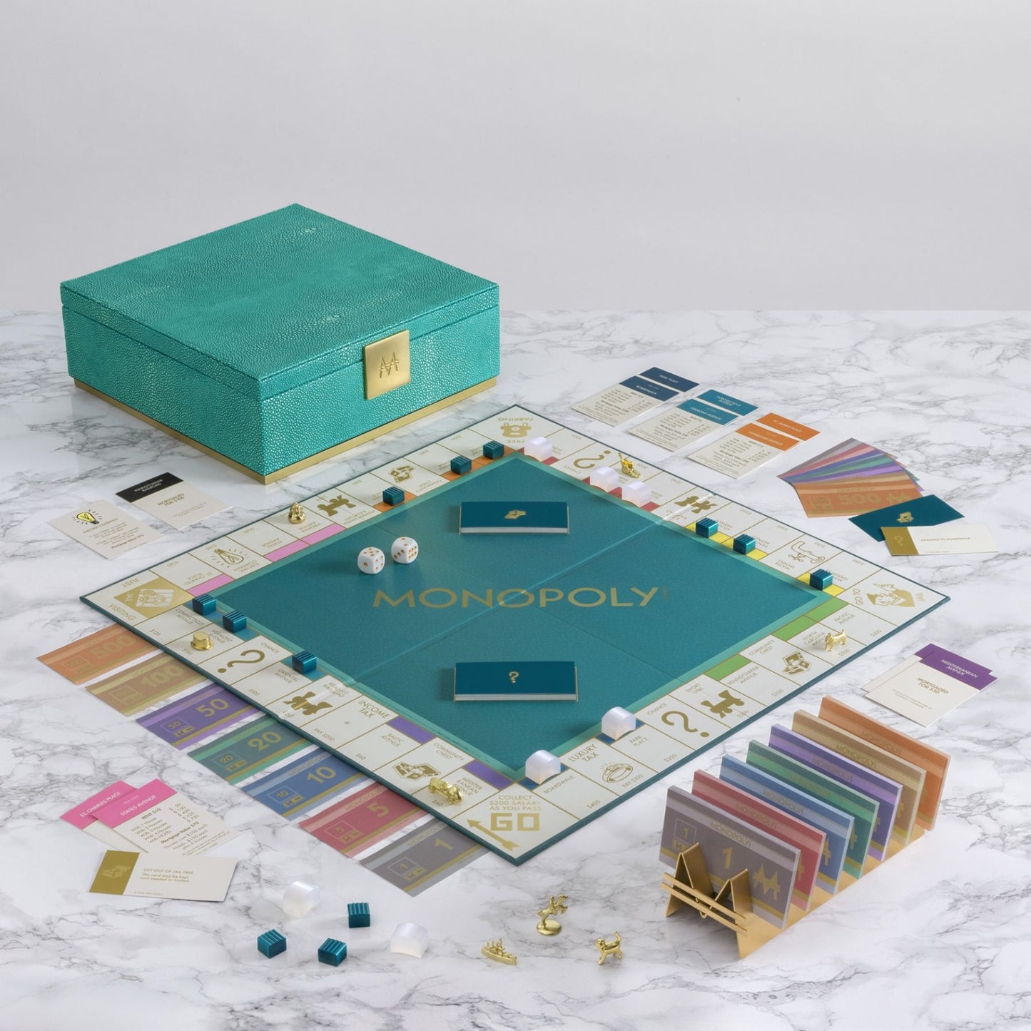 Monopoly Del Mar Collection – Shagreen Edition Board Game | Luxe Teal Shagreen & Gold Accent Decor Monopoly Set