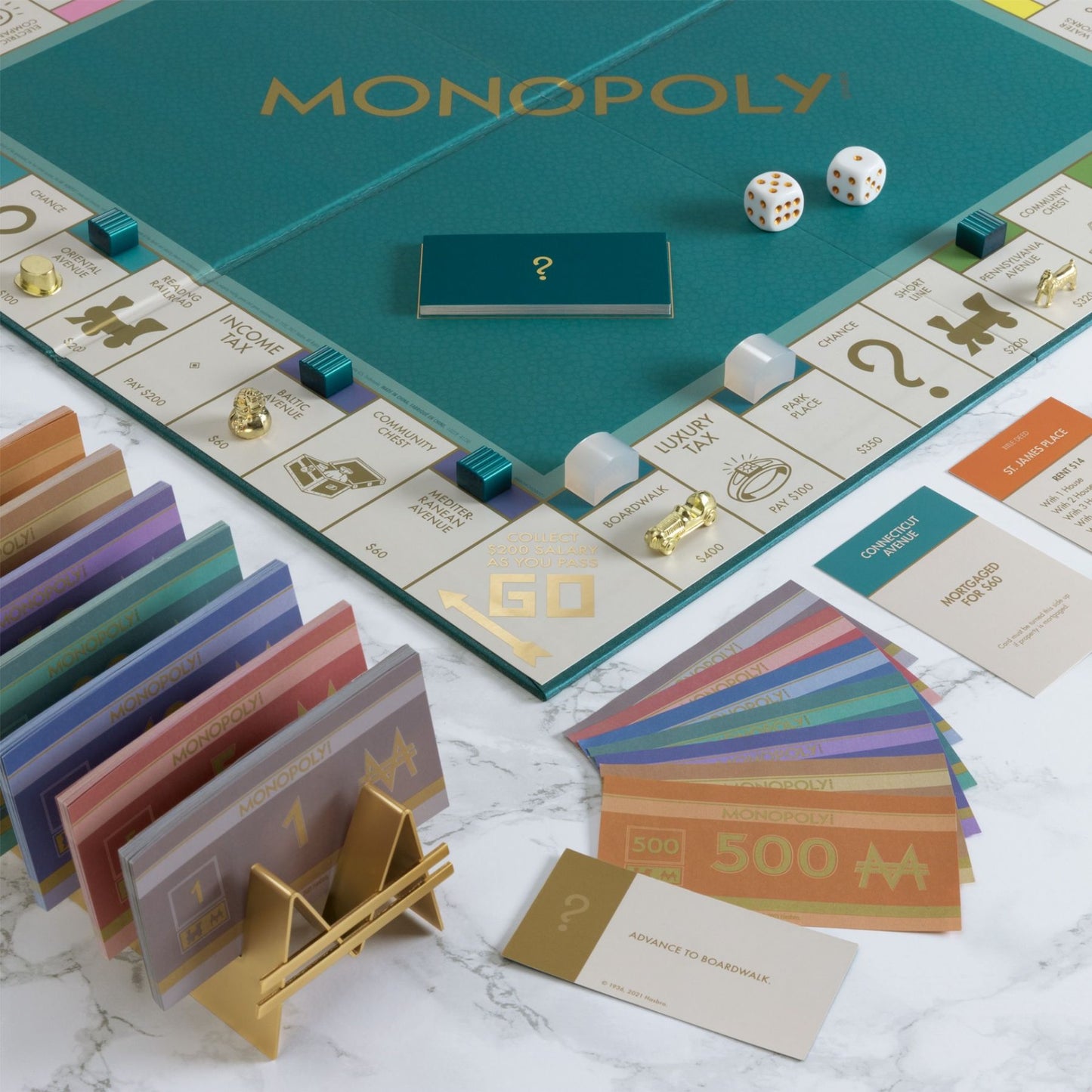 Monopoly Del Mar Collection – Shagreen Edition Board Game | Luxe Teal Shagreen & Gold Accent Decor Monopoly Set