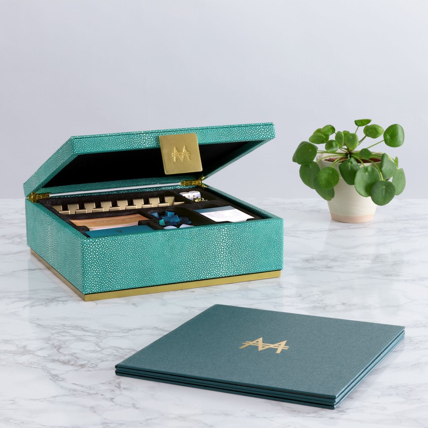 Monopoly Del Mar Collection – Shagreen Edition Board Game | Luxe Teal Shagreen & Gold Accent Decor Monopoly Set