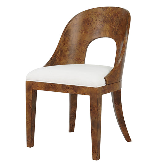Rafferty Side Chair in Dark Burl & White Linen