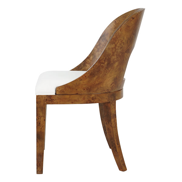 Rafferty Side Chair in Dark Burl & White Linen