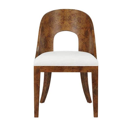 Rafferty Side Chair in Dark Burl & White Linen