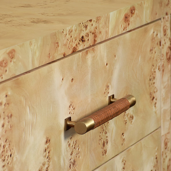 Winchester Six-Drawer Chest in Burl Wood & Rattan