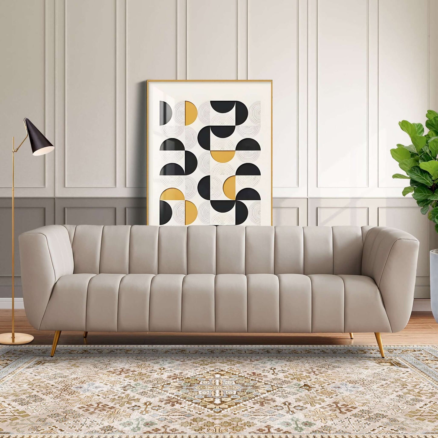 LaMattina Genuine Italian Leather Channel Tufted Sofa