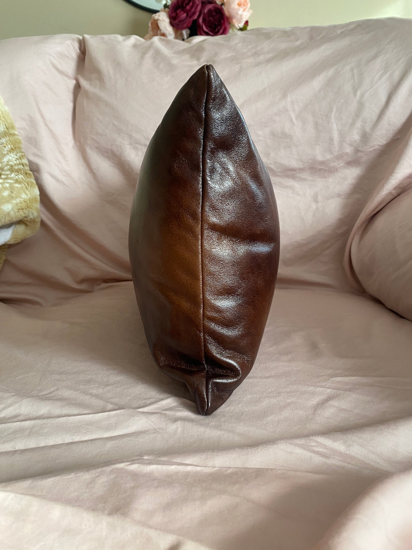 Marbled Brown Faux Leather Pillow - createdbykierst